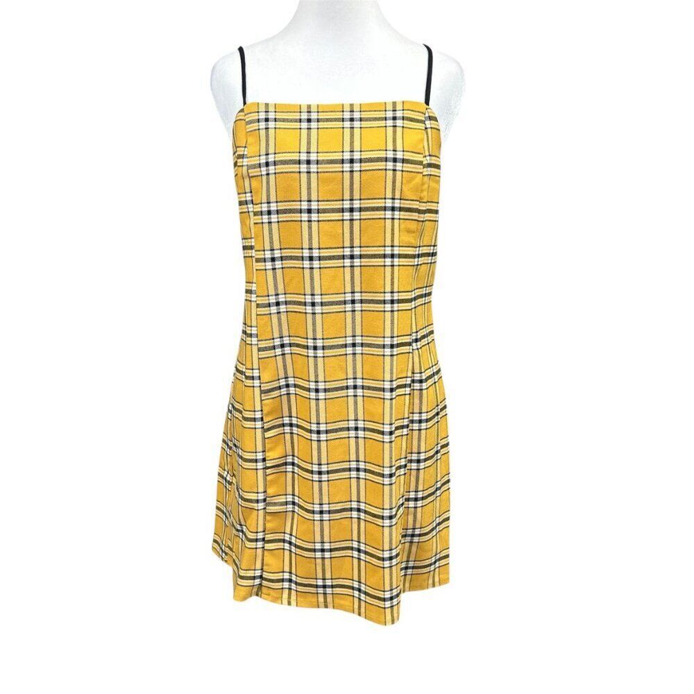 Urban Outfitter Plaid Mini Dress Clueless Preppy Size L Yellow